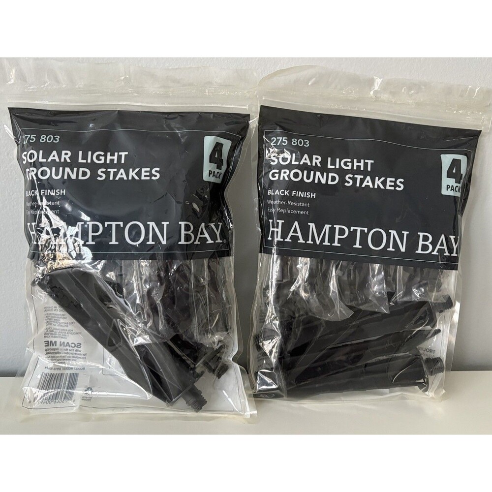 NEW Hampton Bay Solar Light Ground Stakes 2 Packs 8 Total Black Finish 275803